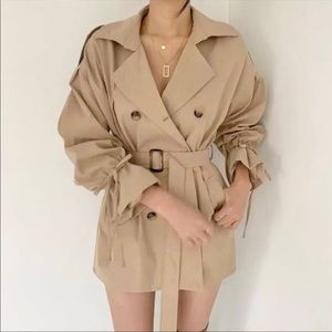 Belted Double Breasted Short Trench Coat